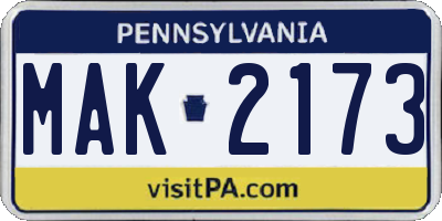 PA license plate MAK2173