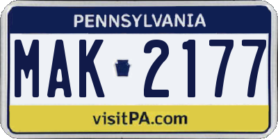 PA license plate MAK2177
