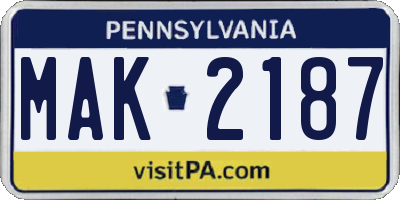 PA license plate MAK2187