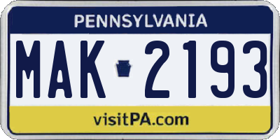 PA license plate MAK2193