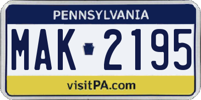 PA license plate MAK2195