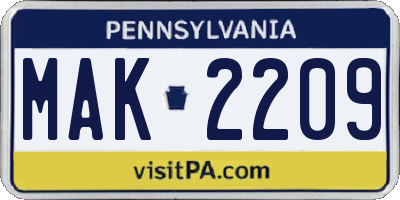 PA license plate MAK2209