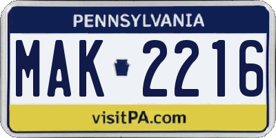 PA license plate MAK2216