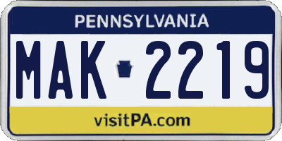 PA license plate MAK2219
