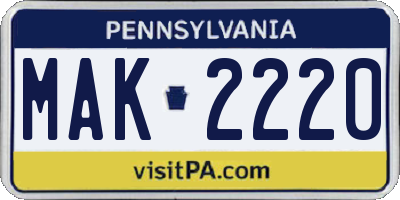 PA license plate MAK2220