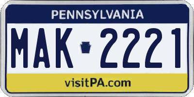 PA license plate MAK2221