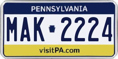PA license plate MAK2224