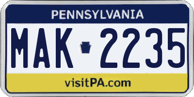 PA license plate MAK2235