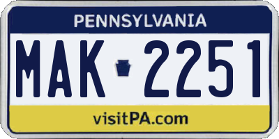 PA license plate MAK2251