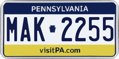 PA license plate MAK2255