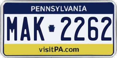 PA license plate MAK2262