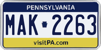 PA license plate MAK2263