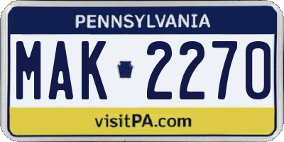PA license plate MAK2270