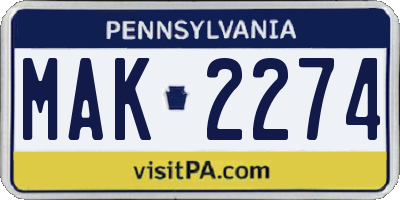 PA license plate MAK2274