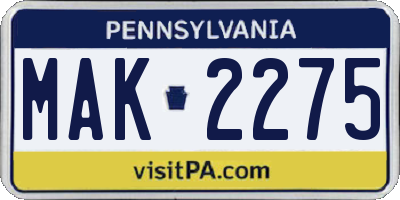 PA license plate MAK2275