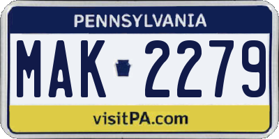 PA license plate MAK2279