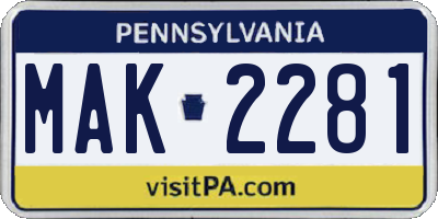 PA license plate MAK2281