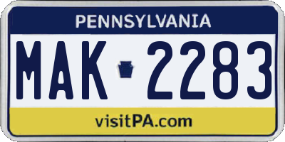 PA license plate MAK2283