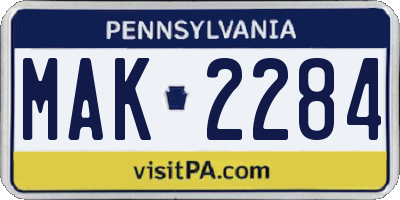 PA license plate MAK2284