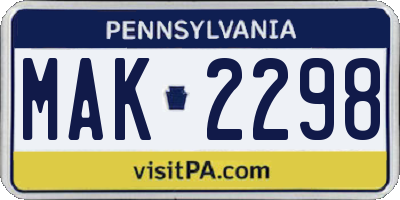 PA license plate MAK2298
