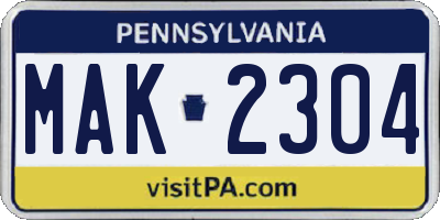 PA license plate MAK2304
