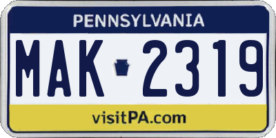 PA license plate MAK2319