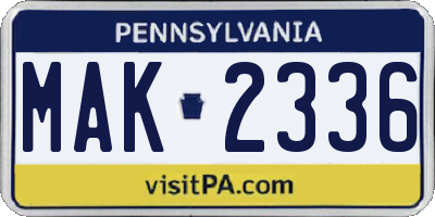 PA license plate MAK2336