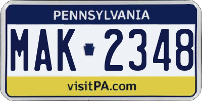 PA license plate MAK2348