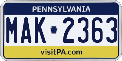PA license plate MAK2363