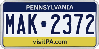 PA license plate MAK2372