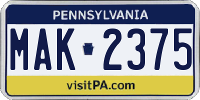 PA license plate MAK2375