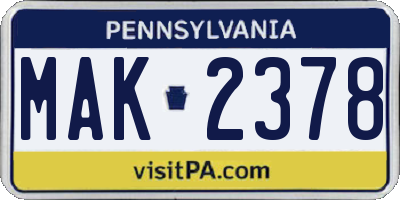 PA license plate MAK2378