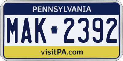 PA license plate MAK2392