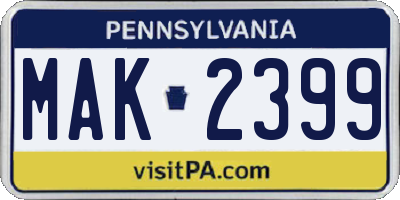 PA license plate MAK2399