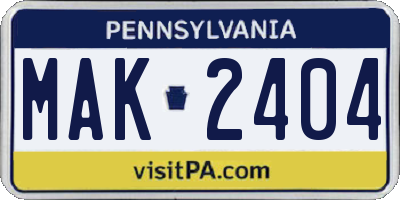 PA license plate MAK2404