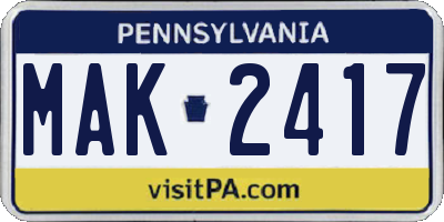 PA license plate MAK2417