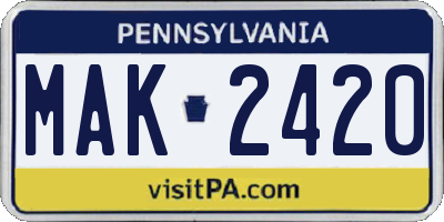 PA license plate MAK2420