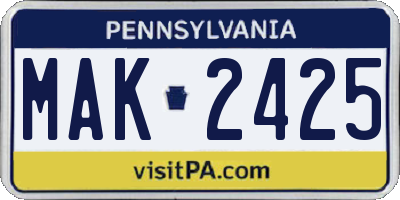 PA license plate MAK2425