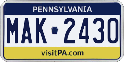 PA license plate MAK2430