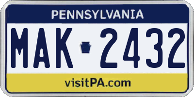 PA license plate MAK2432