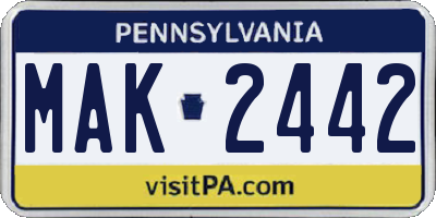 PA license plate MAK2442