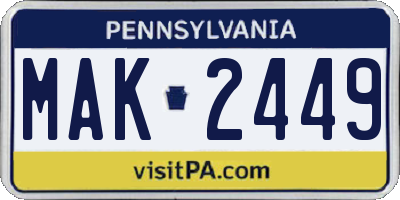 PA license plate MAK2449