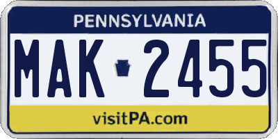 PA license plate MAK2455