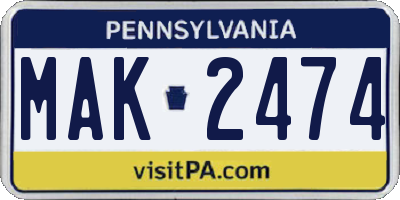 PA license plate MAK2474