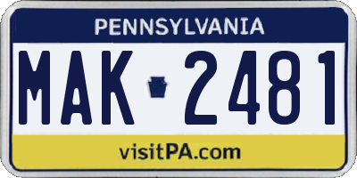 PA license plate MAK2481