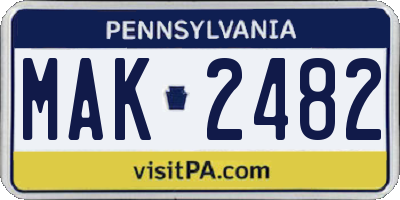 PA license plate MAK2482