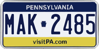 PA license plate MAK2485
