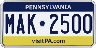PA license plate MAK2500