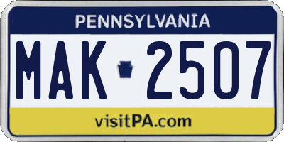 PA license plate MAK2507