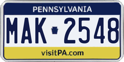 PA license plate MAK2548